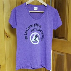 Handmade Giddy Up and Go V neck tee in purple